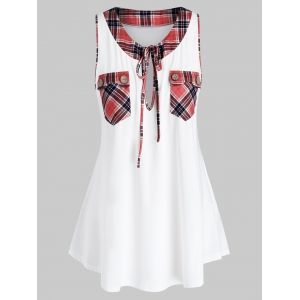 

Plus Size Plaid Keyhole Swing Tank Top, White