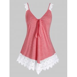 

Plus Size Space Dye Knot Lace Edge Tank Top, Pink