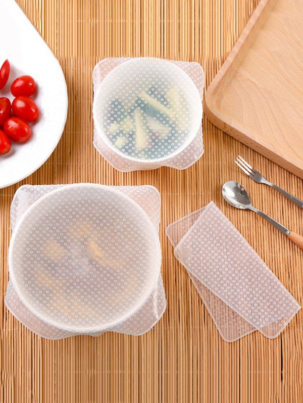 

4 Pcs Reusable Silicone Stretch Food Seal Wrap, Transparent
