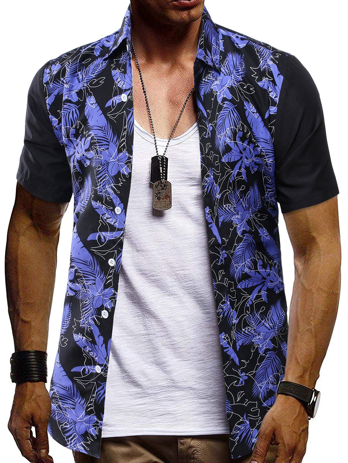 

Short Sleeves Floral Leaf Print Shirt, Multi