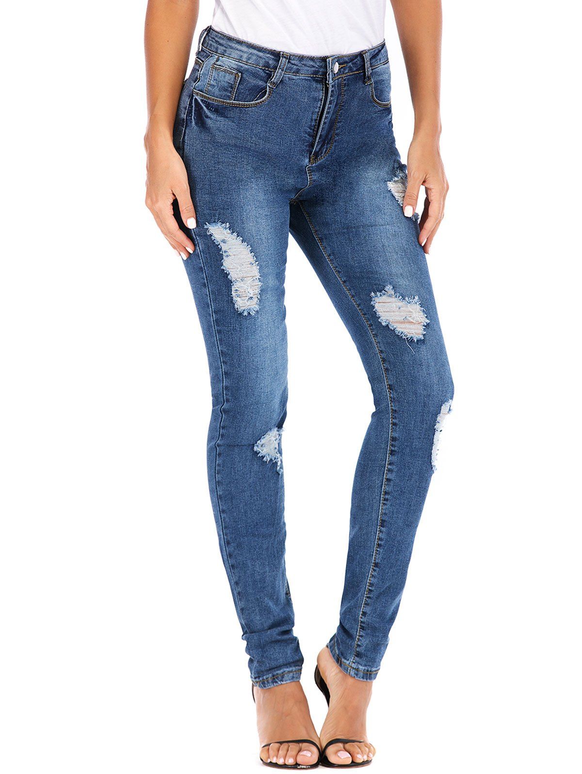 Bleach Wash High Waisted Ripped Skinny Jeans [25% OFF] | Rosegal