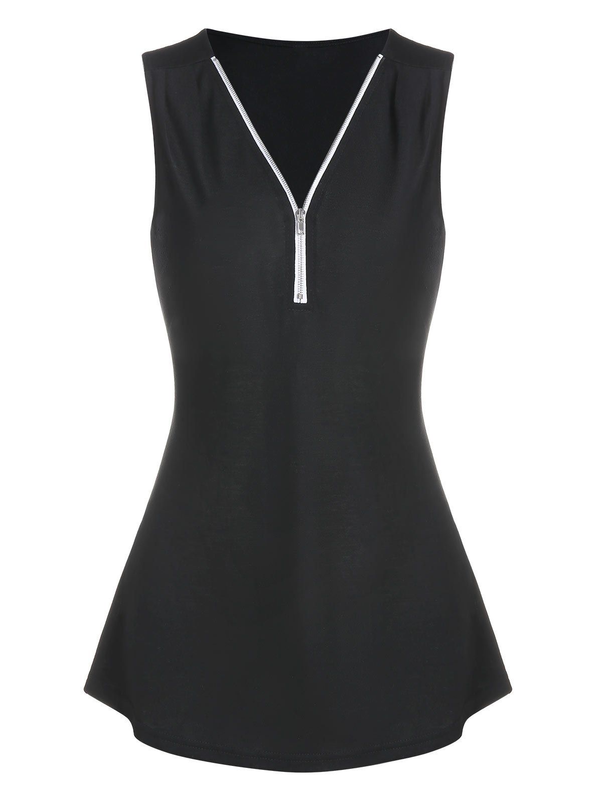 

Half Zip Curved Hem Tank Top, Black