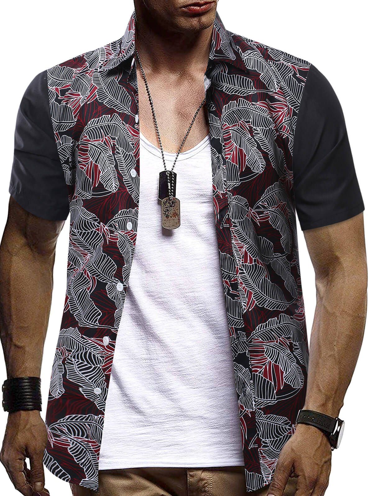 

Short Sleeves Leaf Printed Shirt, Multi