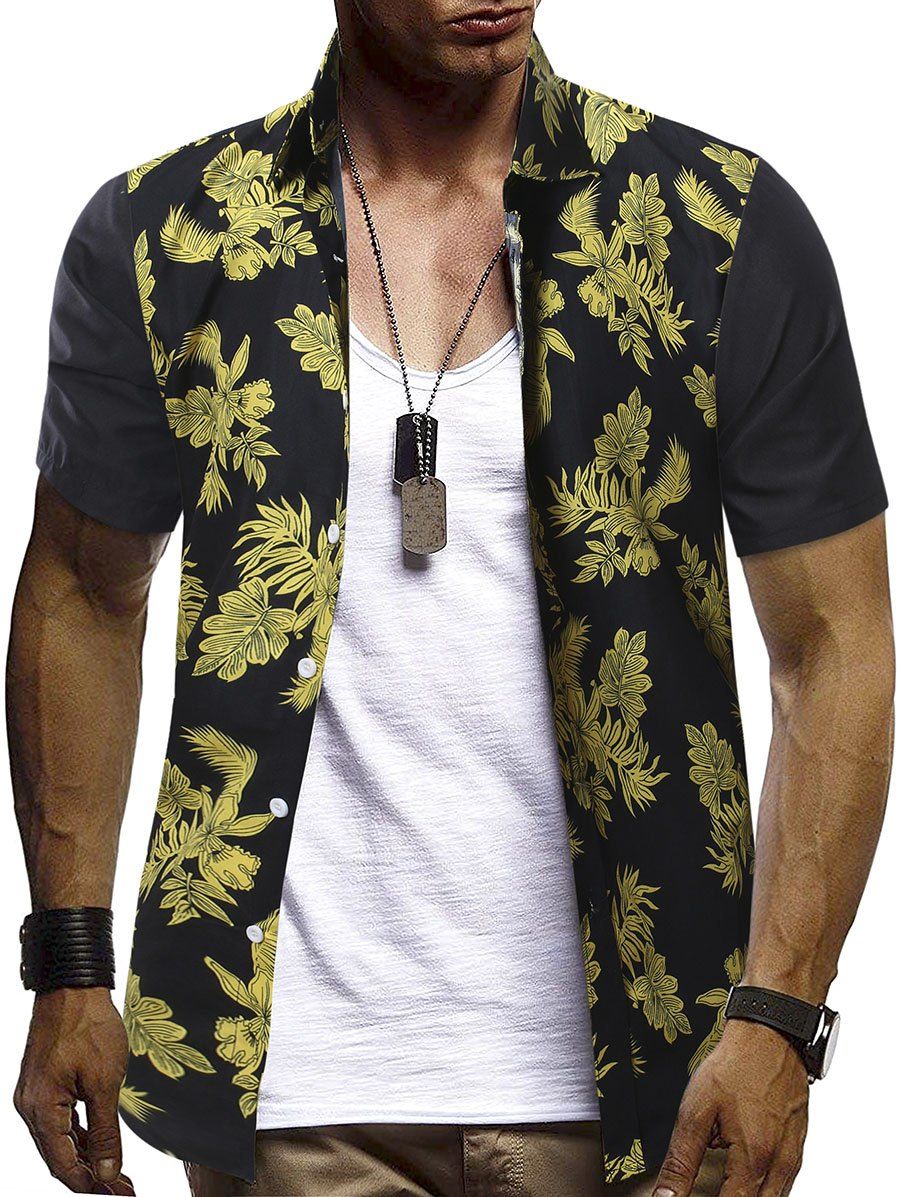 

Leaf Floral Printed Short Sleeves Shirt, Multi