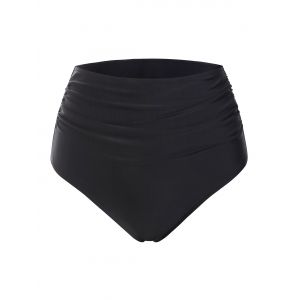 

Ruched Solid High Waisted Bikini Bottom, Black