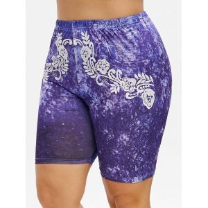 

Plus Size 3D Denim Print Tie Dye Shorts, Purple flower