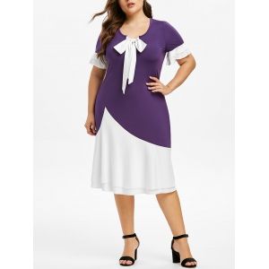 

Plus Size Bow Tie Colorblock Midi Dress, Purple iris