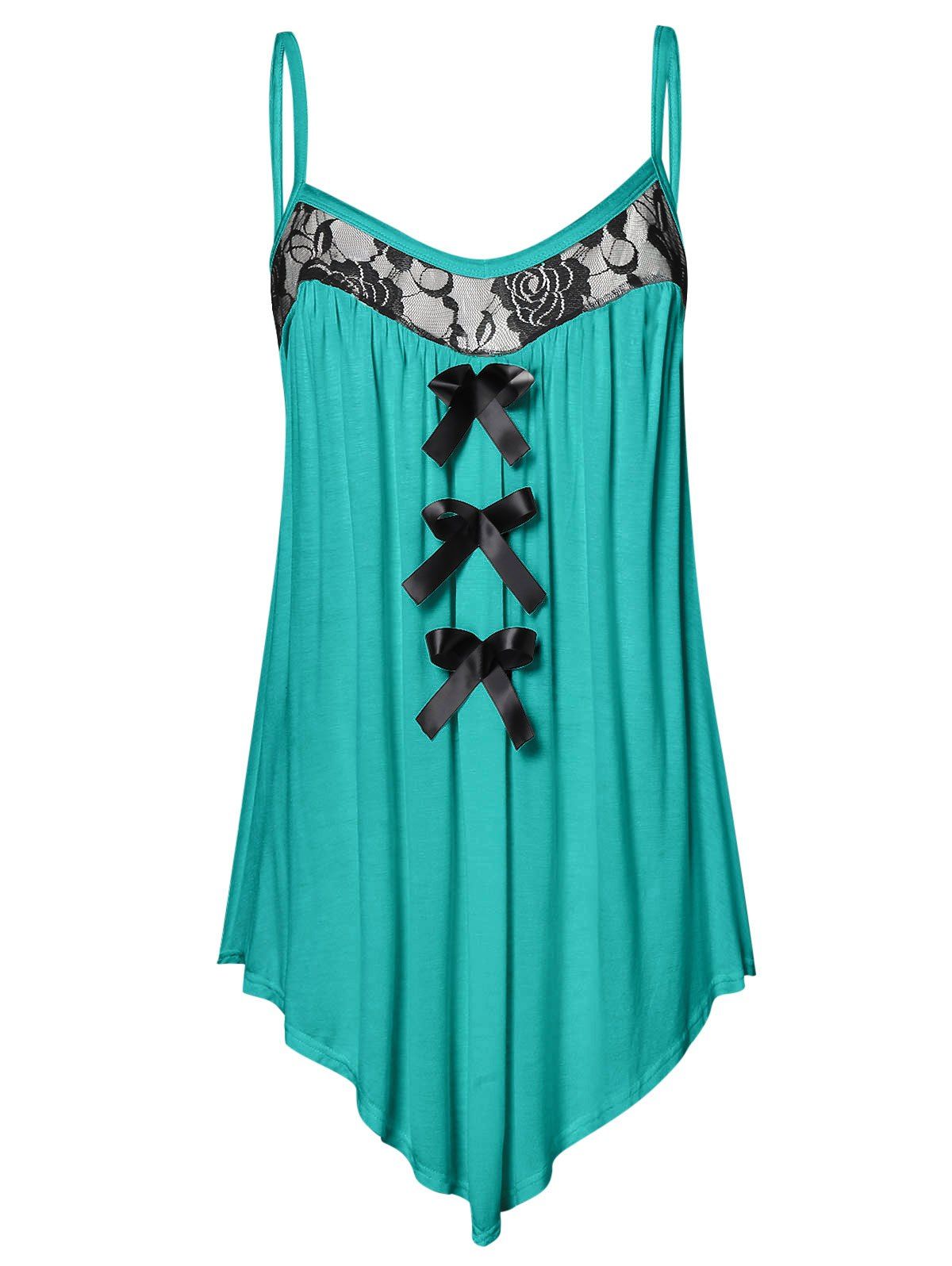 

Lace Panel Plus Size Bowknot Embellished Cami Top, Dark turquoise