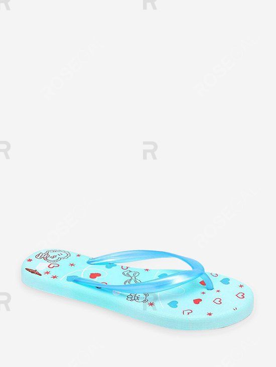 

Bear Heart Print Beach Flat Flip-flops, Blue zircon