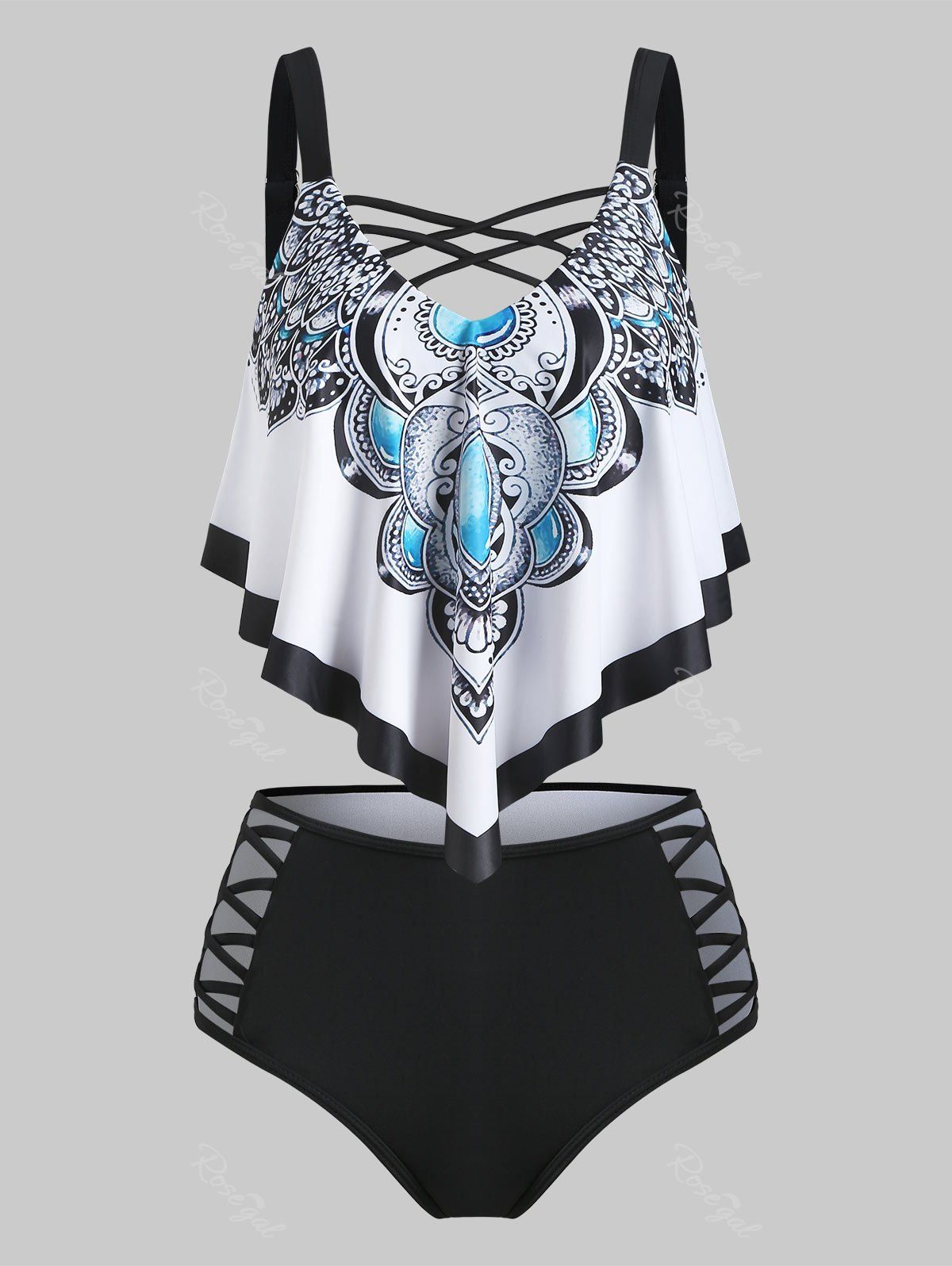Best Crisscross Flounce Overlay High Rise Tankini Swimwear  