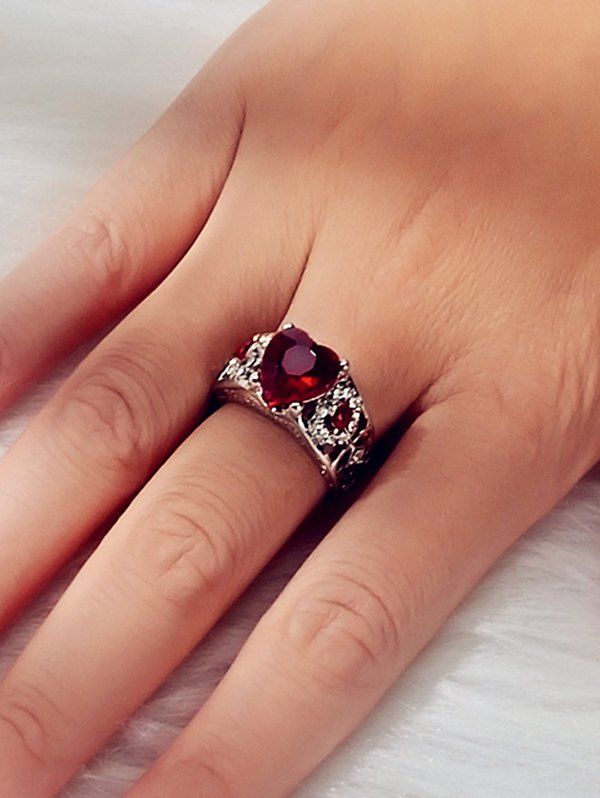 

Heart Rhinestone Wide Rings, Silver