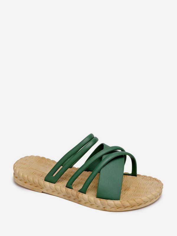 

Beach Cross Strap Flat Slides Sandals, Green