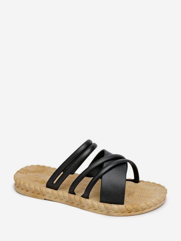 

Beach Cross Strap Flat Slides Sandals, Black