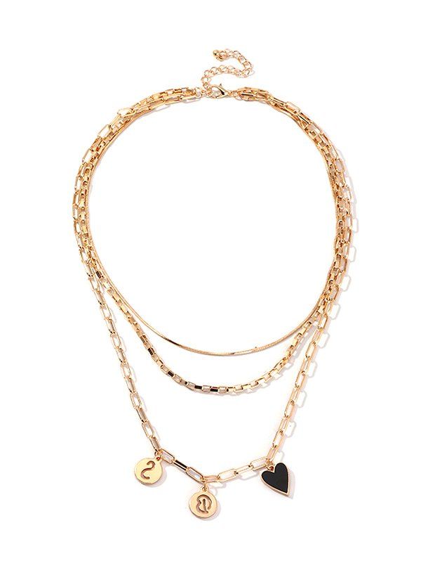 

Heart Round Pendant Chain Necklace, Gold