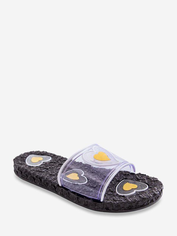 

Heart Floral Pattern Casual Slippers, Black