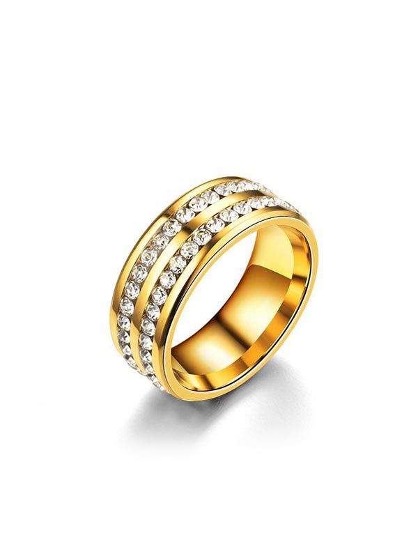 

Double Row Rhinestone Stainless Steel Ring, Gold