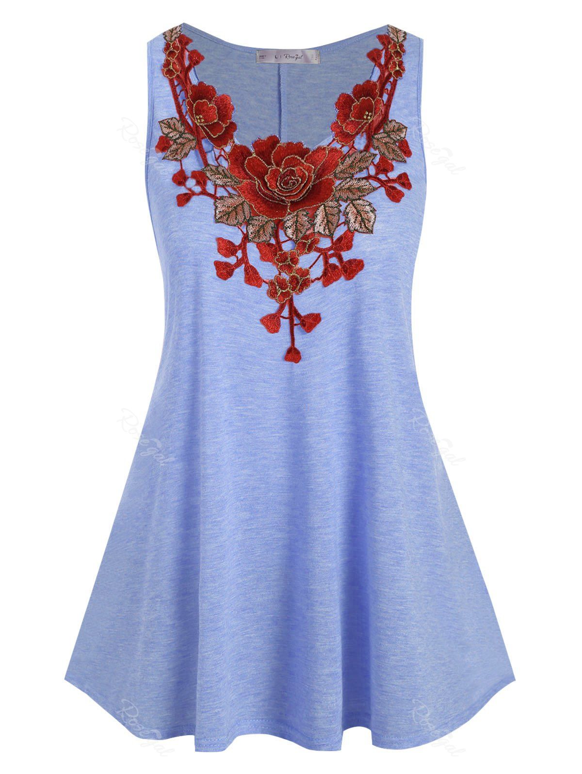 Unique Plus Size Floral Applique Longline Tank Top  