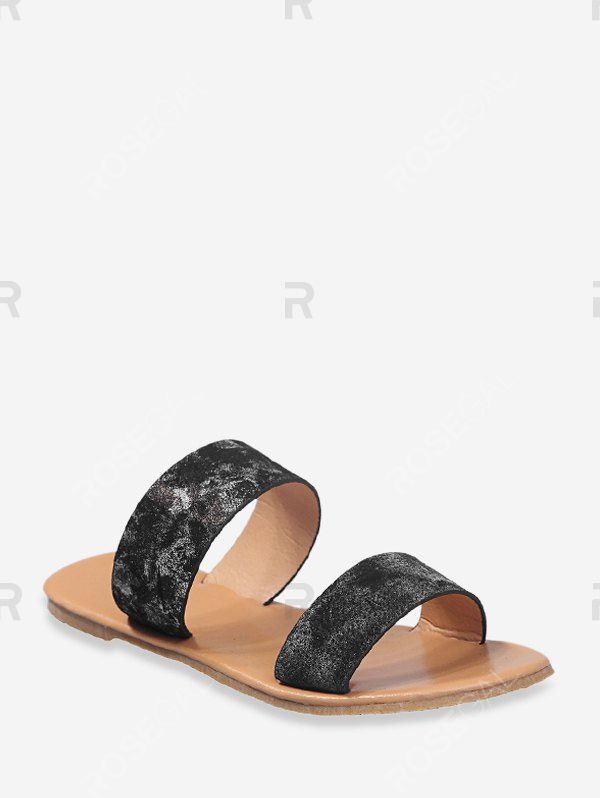 

Tie Dye Dual Straps Flat Slides, Black