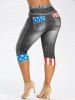 Plus Size American Flag Print 3D Capri Jeggings -  