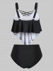 Crisscross Flounce Overlay High Rise Tankini Swimwear -  