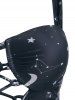 Moon Sun Star Print Lace Up Tummy Control Tankini Swimwear -  