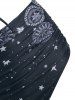 Maillot de Bain Tankini Gainant à Imprimé Léopard Lune Etoile Soleil à Lacets - Noir L