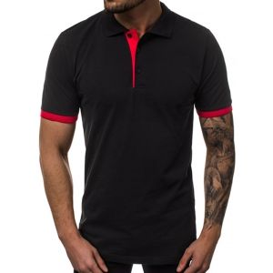 

Contrast Trim Turn Down Collar Casual T Shirt, Black
