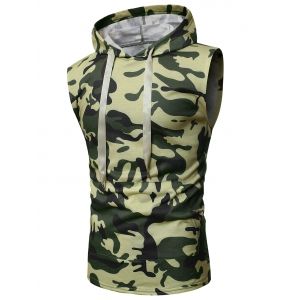 

Camouflage Print Back Zip Hooded Tank Top, Army green