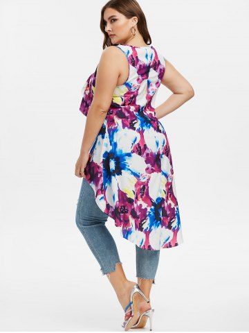 

Plus Size Tie Dye High Low Ruffle Tank Top, Multi