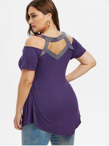 

Sparkly Cut Out Cold Shoulder Plus Size Top, Purple