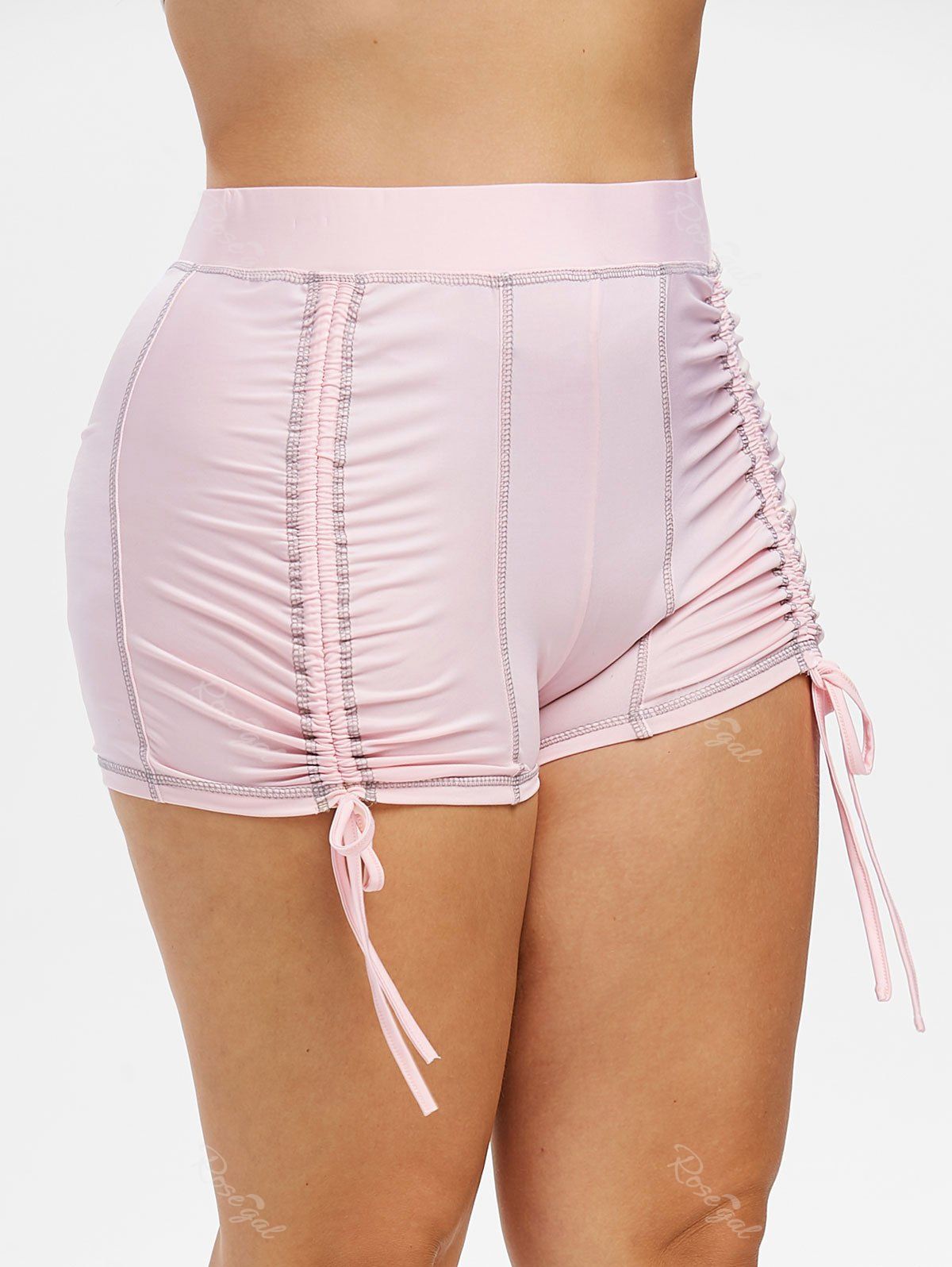 

Plus Size Topstitching Cinched Shorts, Pink