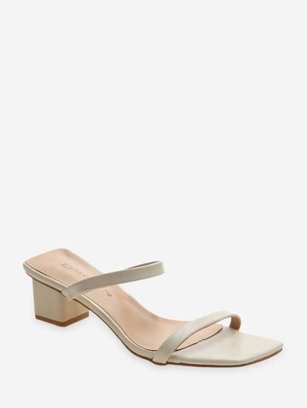 

Dual Straps Leather Low Heel Slides, Beige