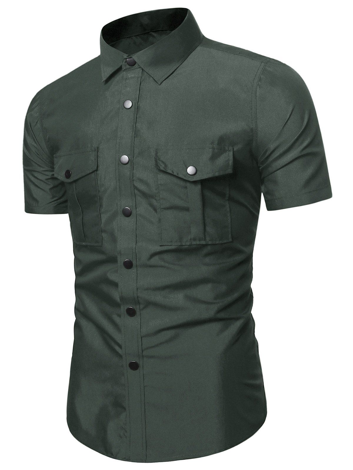 

Pure Color Flap Pockets Slim Fit Cargo Shirt, Army green