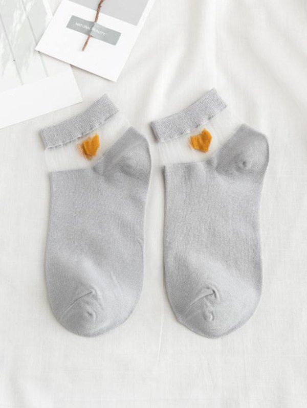 

Heart Mesh Patchwork Ankle Socks, Light gray