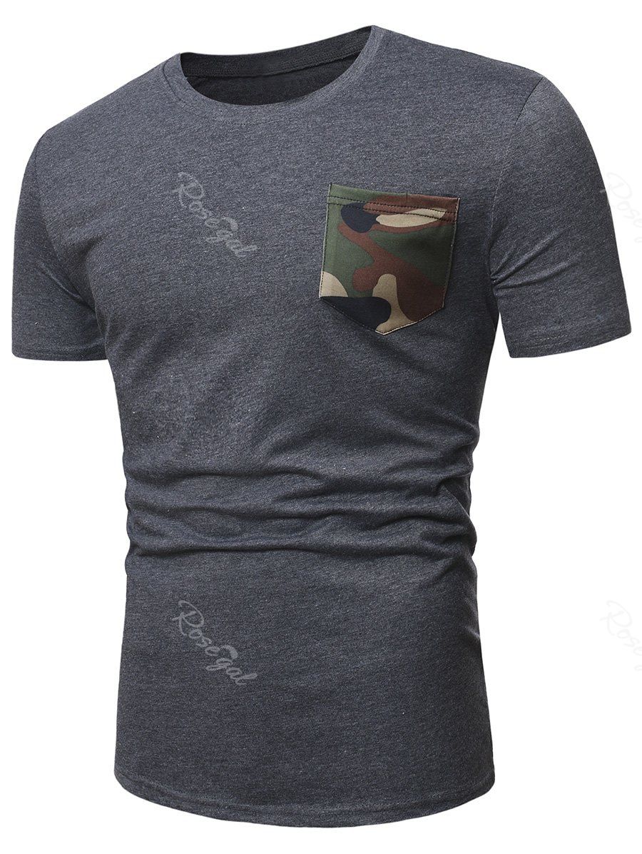 

Camo Pocket Short Sleeve Casual T Shirt, Gray