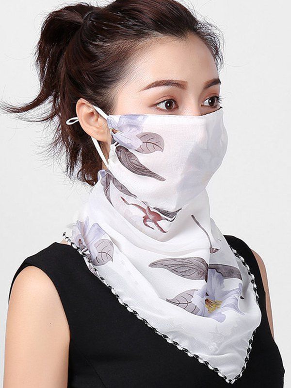 

Outdoor Floral Print Riding Mask Scarf, White