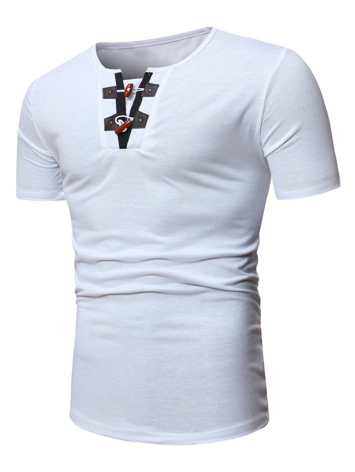 

Half Horn Button Casual Short Sleeve T Shirt, White
