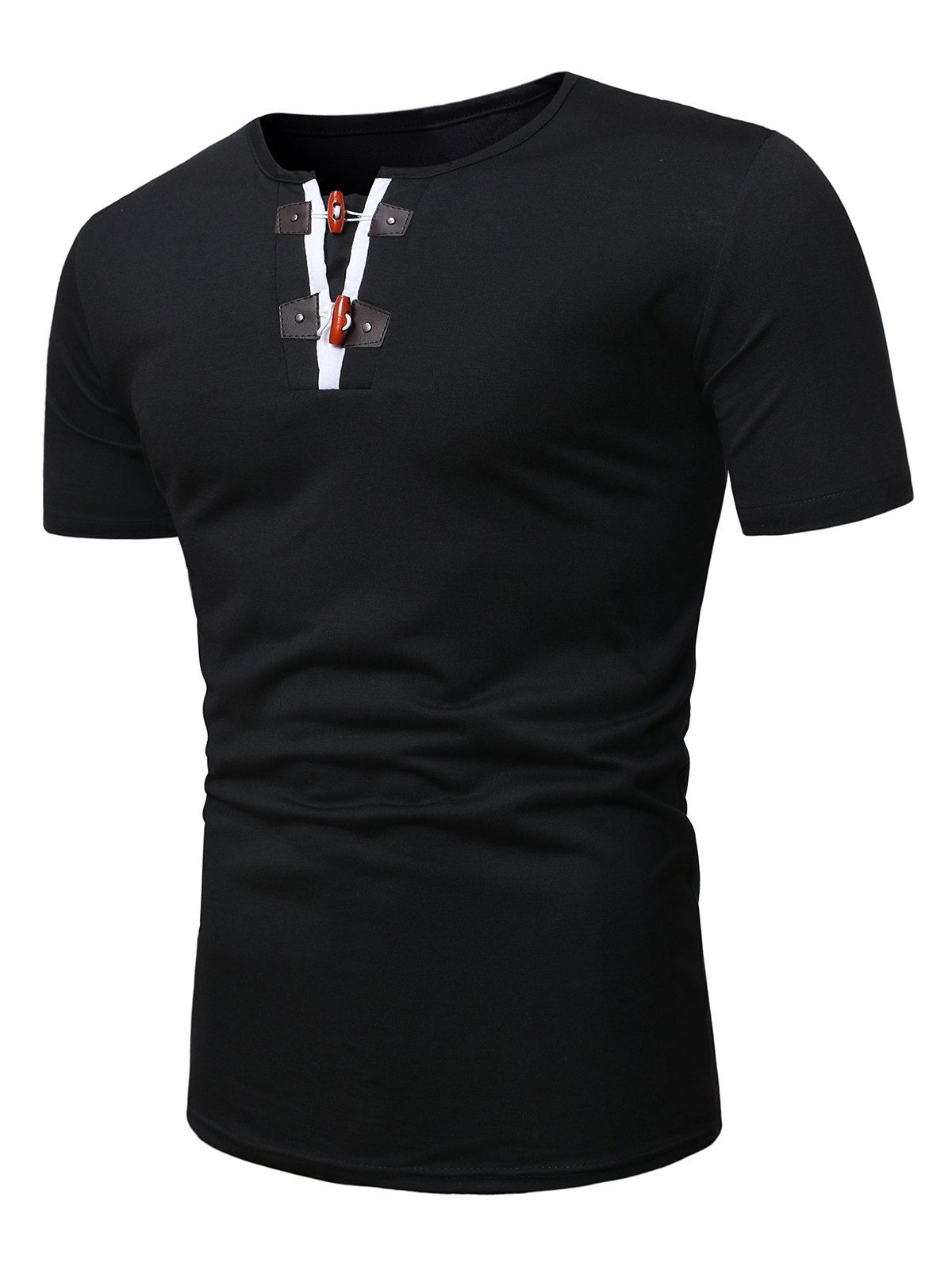 

Half Horn Button Casual Short Sleeve T Shirt, Black