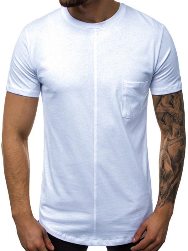 Discount Plain Pocket Crew Neck Short Sleeve T Shirt  