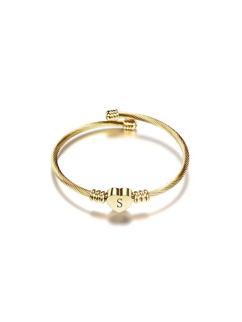 

Heart Letter Open Cuff Bracelet, Gold