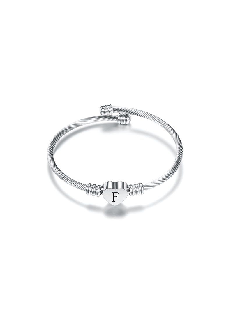 

Heart Letter Open Cuff Bracelet, Silver