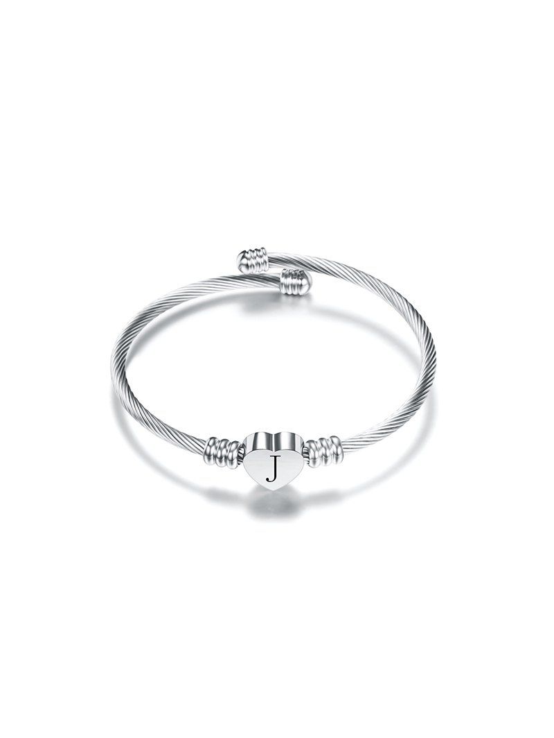 

Heart Letter Open Cuff Bracelet, Silver