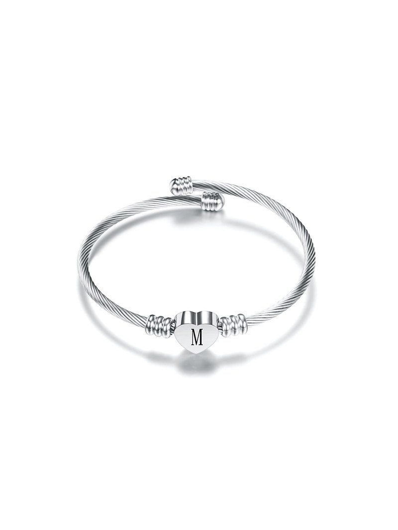 

Heart Letter Open Cuff Bracelet, Silver