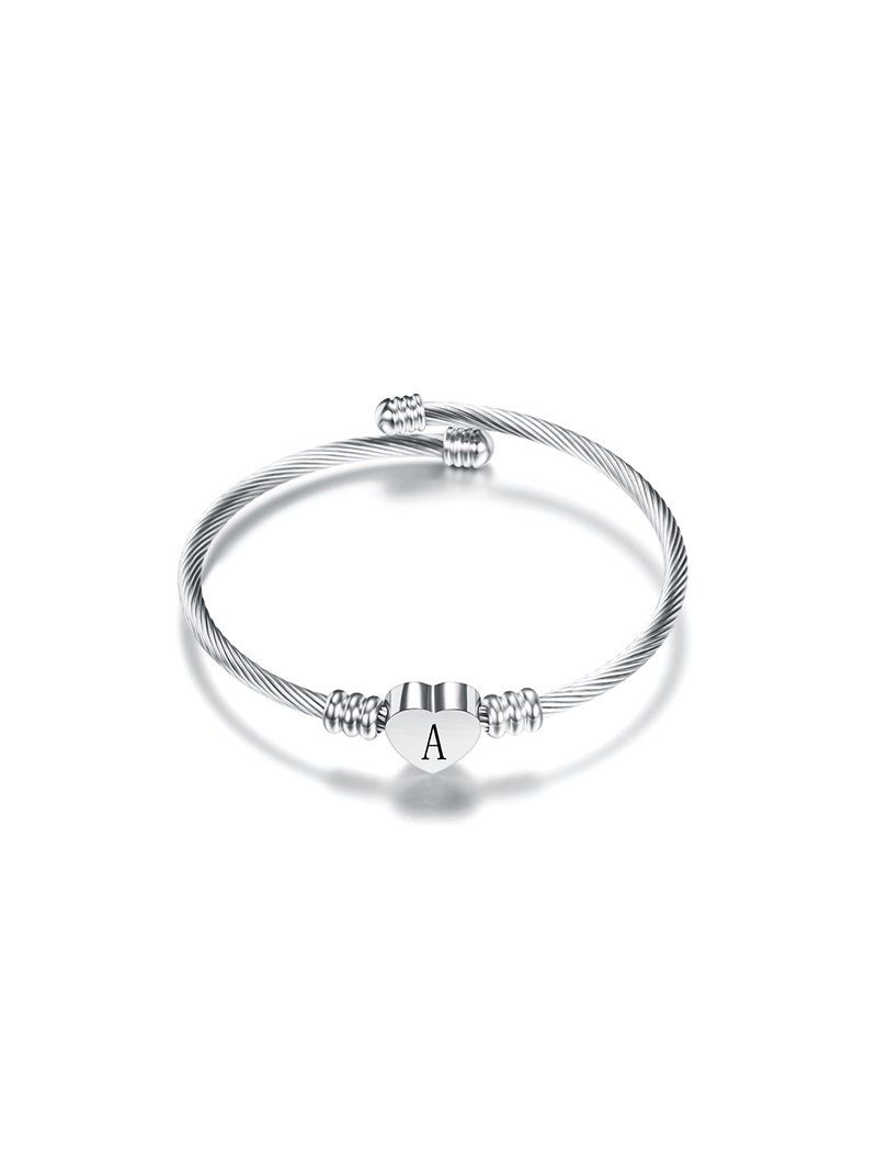 

Heart Letter Open Cuff Bracelet, Silver