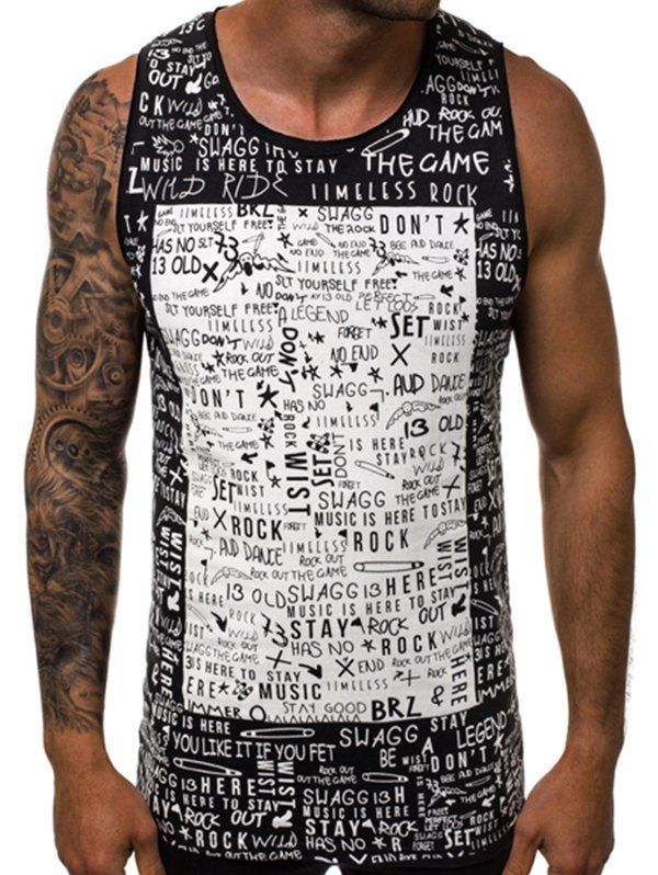 

Letter Graffiti Square Graphic Casual Tank Top, Black