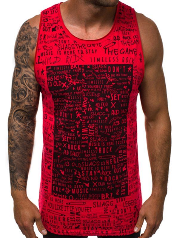 

Letter Graffiti Square Graphic Casual Tank Top, Red