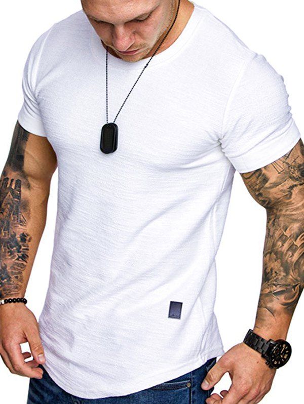 

Pure Color Short Sleeve Curved T Shirt, White