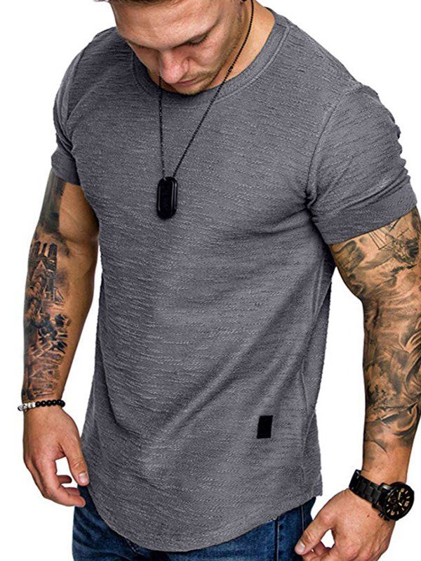 

Pure Color Short Sleeve Curved T Shirt, Gray