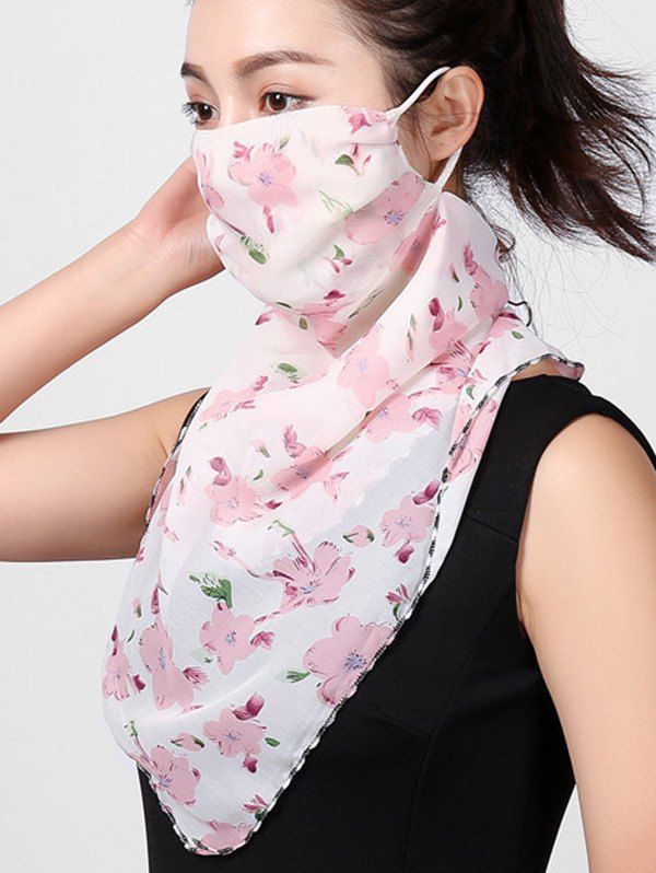 

Outdoor Flowers Print Riding Mask Scarf, Light pink