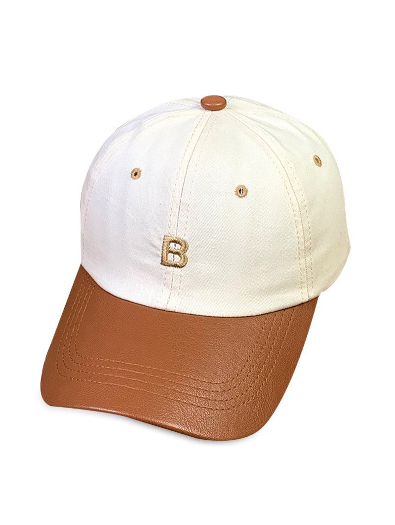 

Letter Embroidery Faux Leather Brim Baseball Cap, Light brown